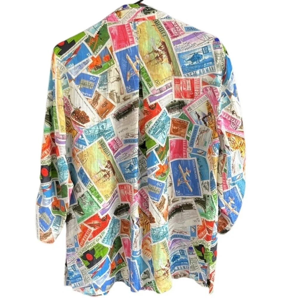 Like New John Mark Travel Postage Ruched Sleeve
Wired Collar Top Size Large - Picture 7 of 8